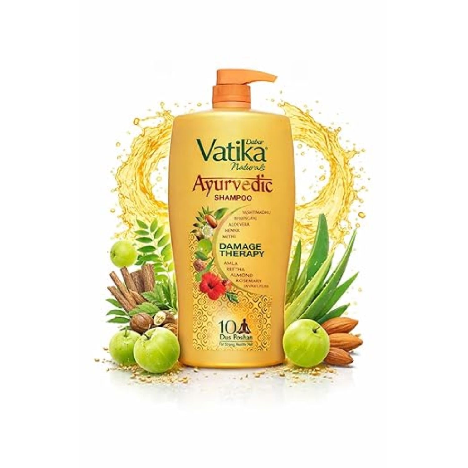 Dabur Vatika Naturals Ayurvedic Shampoo - 640 ml | 10 Natural Herb Extracts | Contains Rosemary, Aloe Vera, Amla, Almond & Bhringraj | Up to 100% Damage Repair | Everyday Shampoo for Women &