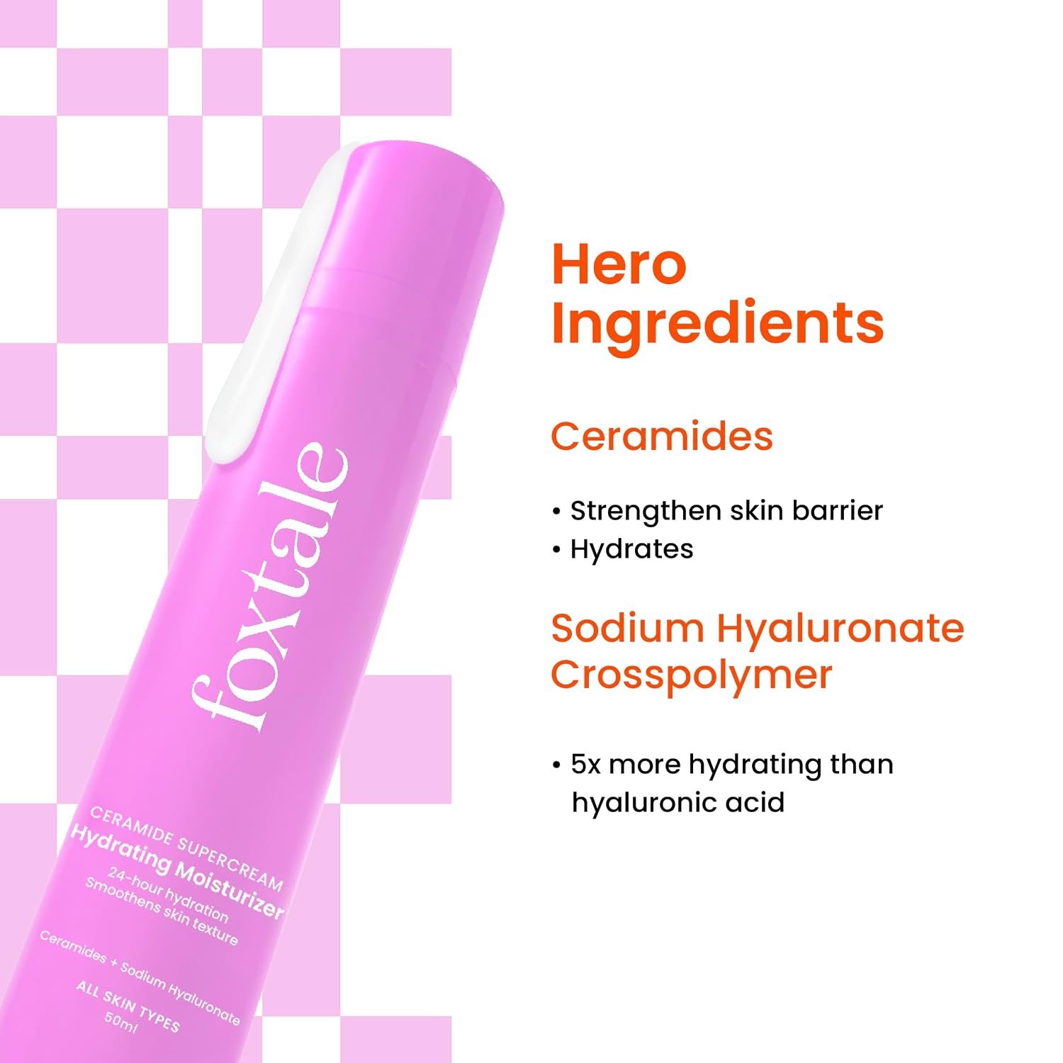 Foxtale 5x Hydrating Ceramide Moisturizer for Face | Micro Hyaluronic Acid & 3 Ceramides | Lightweight | Fast Absorbing | Repairs Skin Barrier and Texture | Men & Women - 50ml thumbnail