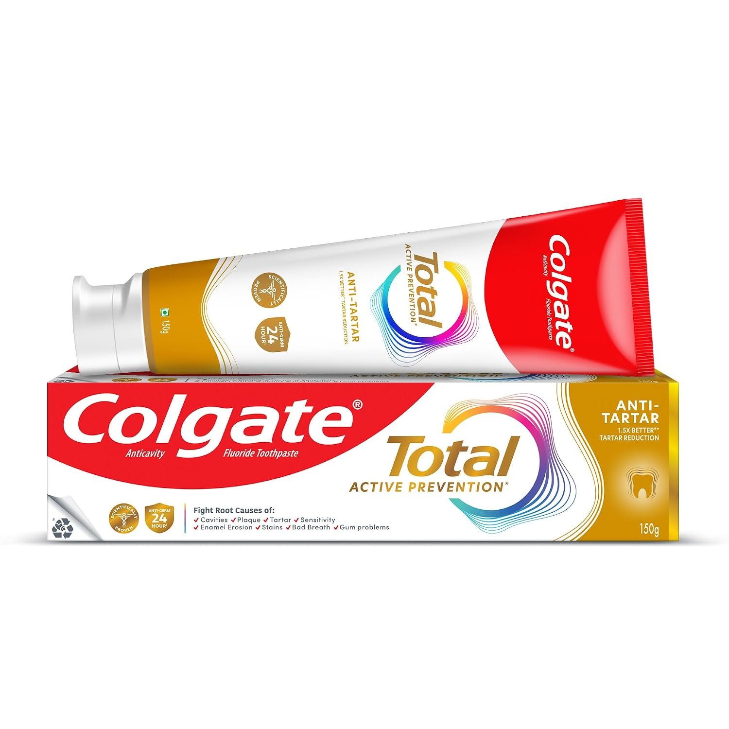 Colgate Total Anti-Tartar Toothpaste | Anti-Germ Tooth Paste | Colgate Paste Toothpaste with 1.5x Better Tartar Reduction (150gm) thumbnail