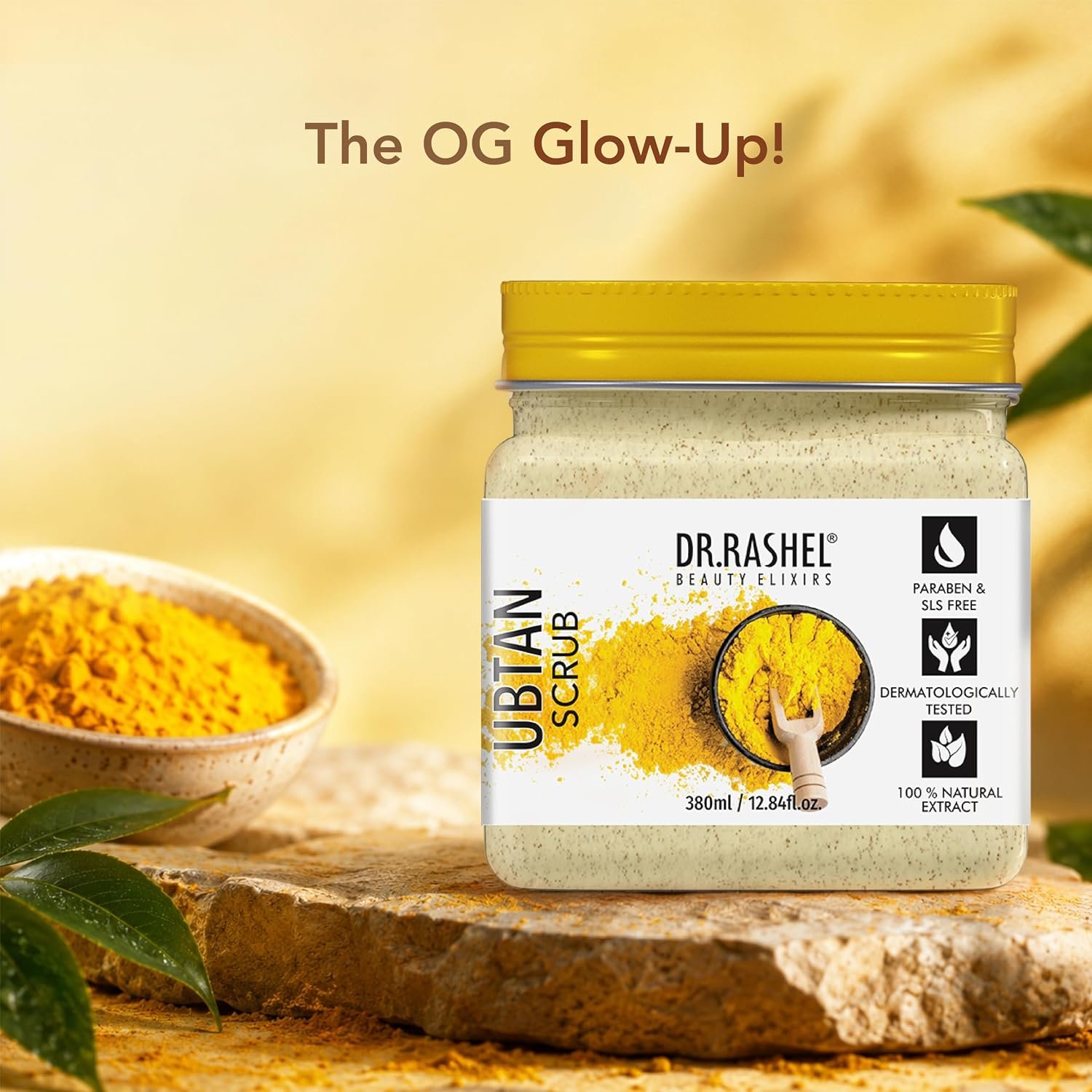 DR.RASHEL Beauty Elixirs Ubtan Scrub For Face & Body With Haldi, Chandan & Kesar Skin Brightening Tan & Dead Skin Removal Deep Exfoliation (380ml) thumbnail