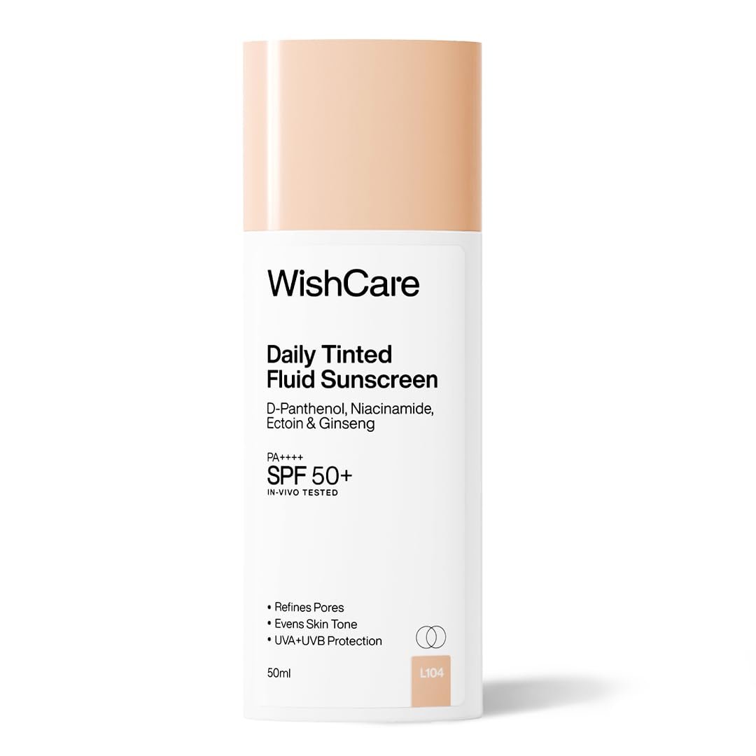 WishCare Daily Fluid Tinted Sunscreen SPF50 PA++++| L104 | Broad Spectrum Protection for all skin types | In-Vivo Tested Tinted Sun Screen | Evens & Protects | 50ml thumbnail