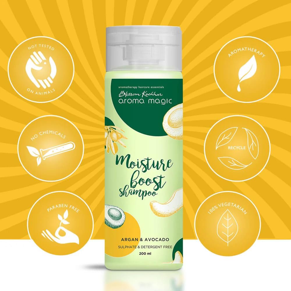 Aroma Magic Moisture Boost Shampoo for Dry & chemical treated hair| with Argan Oil, Avocado & Grapefruit Extracts | Helps in Deep Moisturizing, Strengthen & Growth of hair- 200ml thumbnail