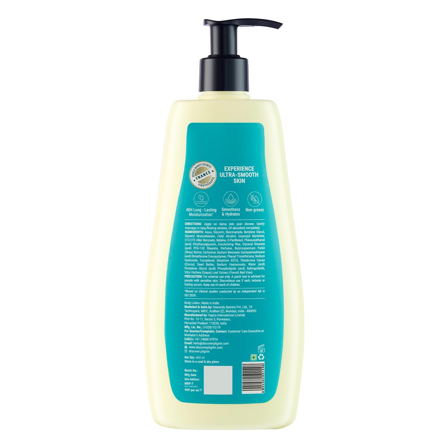 Pilgrim French Red Vine & Hyaluronic Acid Ultra Smooth Body Lotion | 48H Moisturization | Body lotion for dry skin | Infused With Shea Butter | For All Skin Types 400ml thumbnail