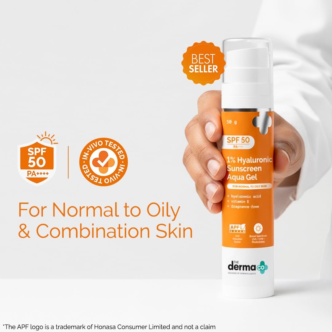 The Derma Co 1% Hyaluronic Sunscreen Aqua Gel SPF 50 PA++++ | Hydrating, Lightweight & Non-Greasy |  Clinically Tested - (In-Vivo) | PPD-39 | 50 g thumbnail