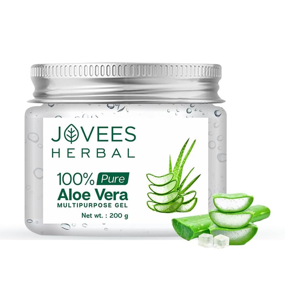 Jovees Herbal 100% Pure Aloe Vera Gel for Face, Hair (200gm) | Hydrating & Soothing Gel for Acne Scars, Blemishes, Anti-Aging & Skin Redness | Multipurpose Aloe Vera Gel for Moisturization