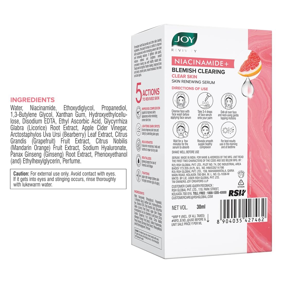 Joy Niacinamide Blemish Clearing Face Serum – Skin Renewing, Complexion Improving, Suitable for All Skin Types, 30ml thumbnail