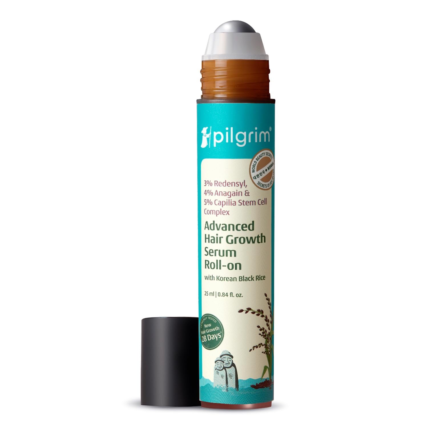 Pilgrim Advanced Hair Growth Serum Roll On with Redensyl & AnaGain - 25ml New Hair Growth in 28 Days, Korean Black Rice, Rosemary, Reduce Hair Fall, Hair Regrowth, Increase Hair Density, Thi