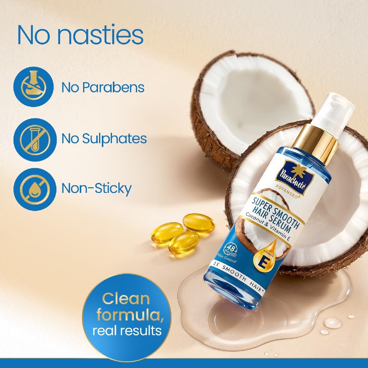 Parachute Advansed Super Smooth Hair Serum | Coconut & Vitamin E | 48 Hrs Frizz control | 2 X Smooth Hair | 100ml thumbnail