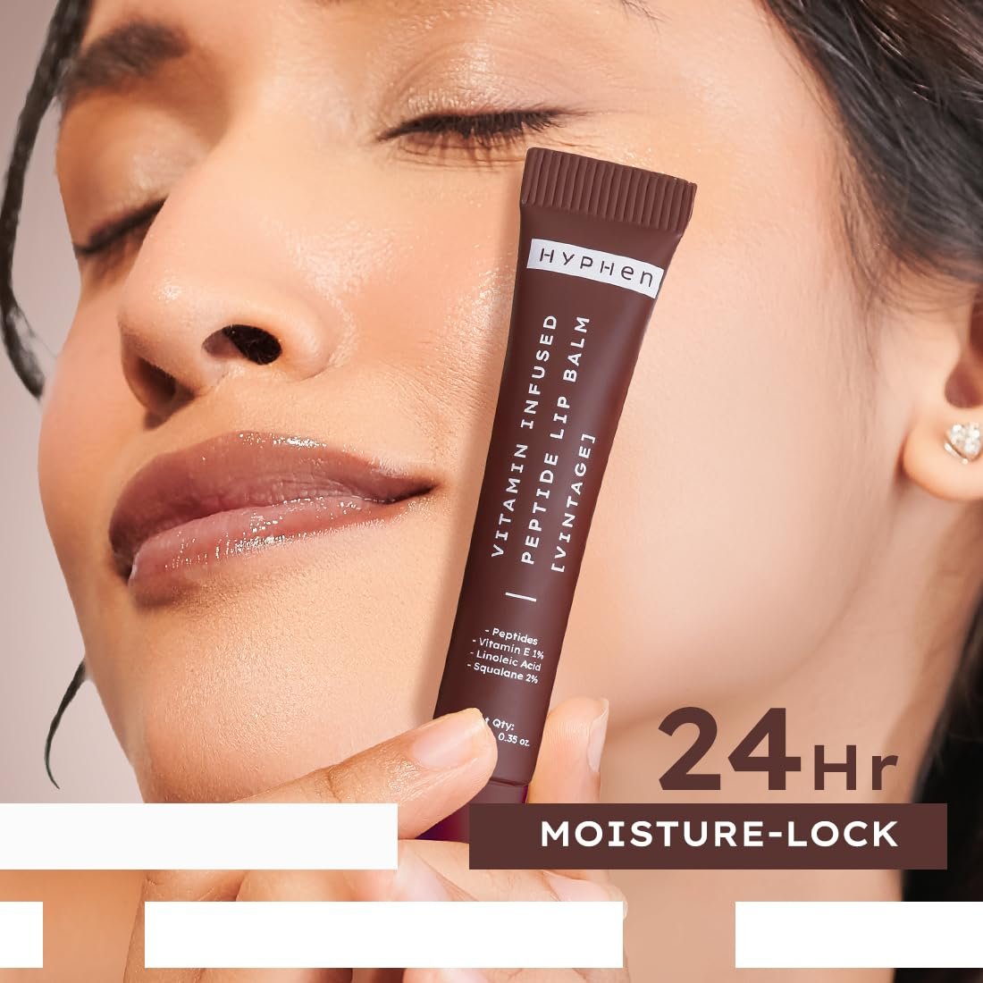 Hyphen Vitamin-Infused Peptide Tinted Lip Balm - Vintage | 24 Hrs Moisturization | Hydrates, Plumps & Repairs Moisture Barrier | Peptide Balm for Women | Plumish Brown Shade - 10g thumbnail