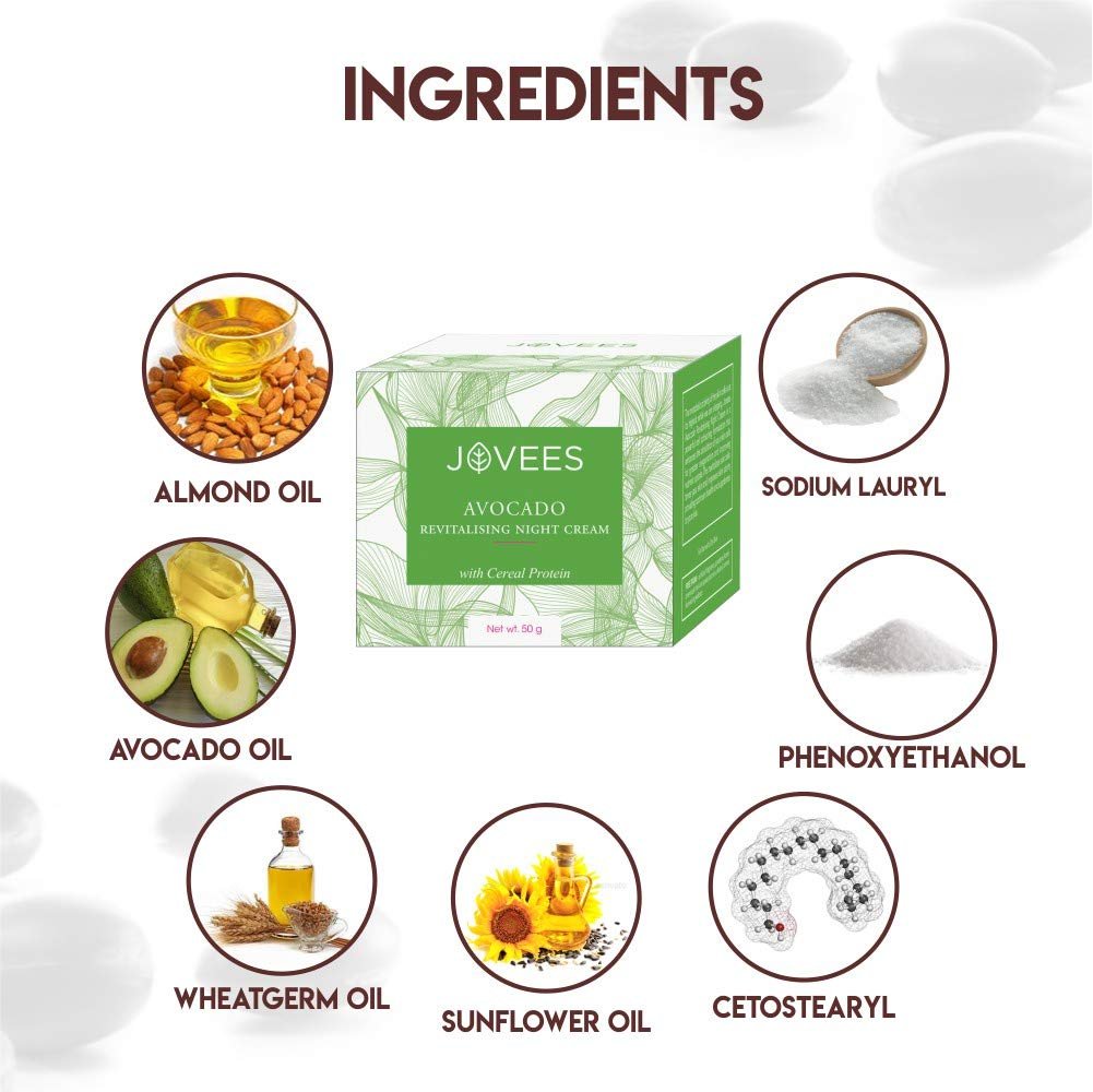Jovees Herbal Avocado Revitalizing Night Cream for Younger and Glowing Skin with Avocado Helps Brightening Skin, Age Spots, Fine Lines and Wrinkles | Non-Greasy & Lightweight | 50g thumbnail