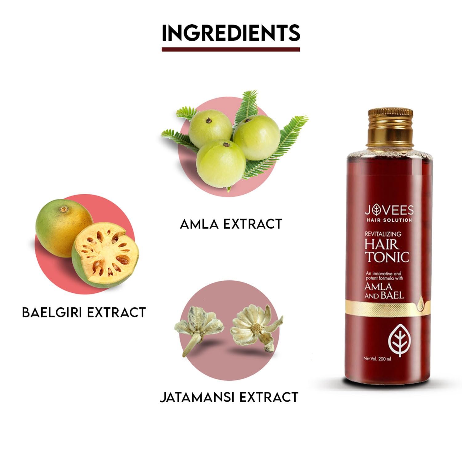 Jovees Herbal Revitalising Amla & Bael Hair Tonic | Gives Long, Strong & Thick Hair | For All Hair Types 200ml thumbnail