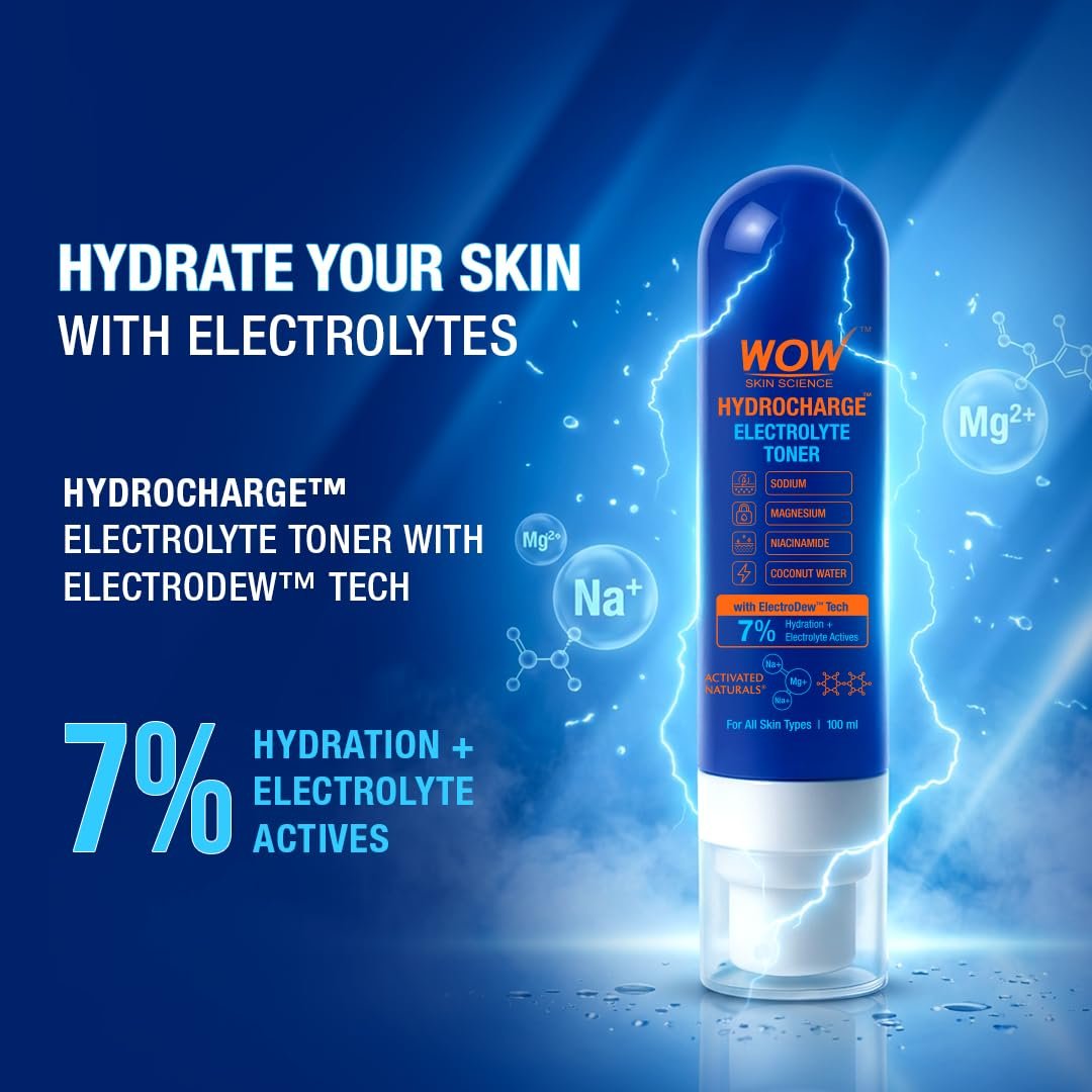WOW Skin Science HydroCharge Electrolyte Toner with ElectroDew™ Tech | 7% Hydration + Electrolyte Actives | Niacinamide, Coconut Water, Sodium & Magnesium | 100ml thumbnail