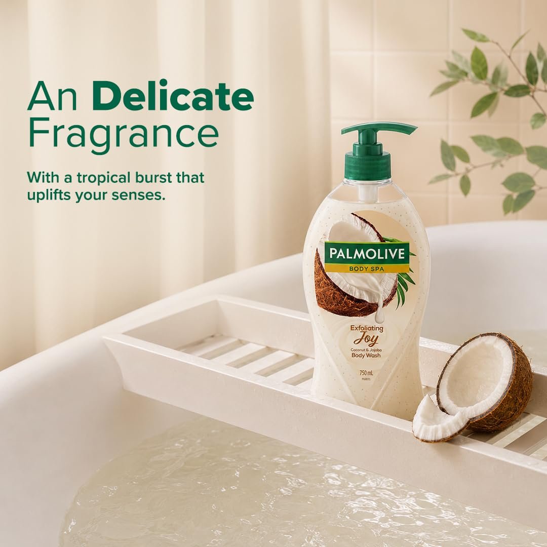 Palmolive Exfoliating Joy Bodywash for Women & Men, 750ml Crème Based Shower Gel Crushed Coconut & Jojoba Butter Extracts For Smooth Skin, PH Balanced Bodywash | thumbnail