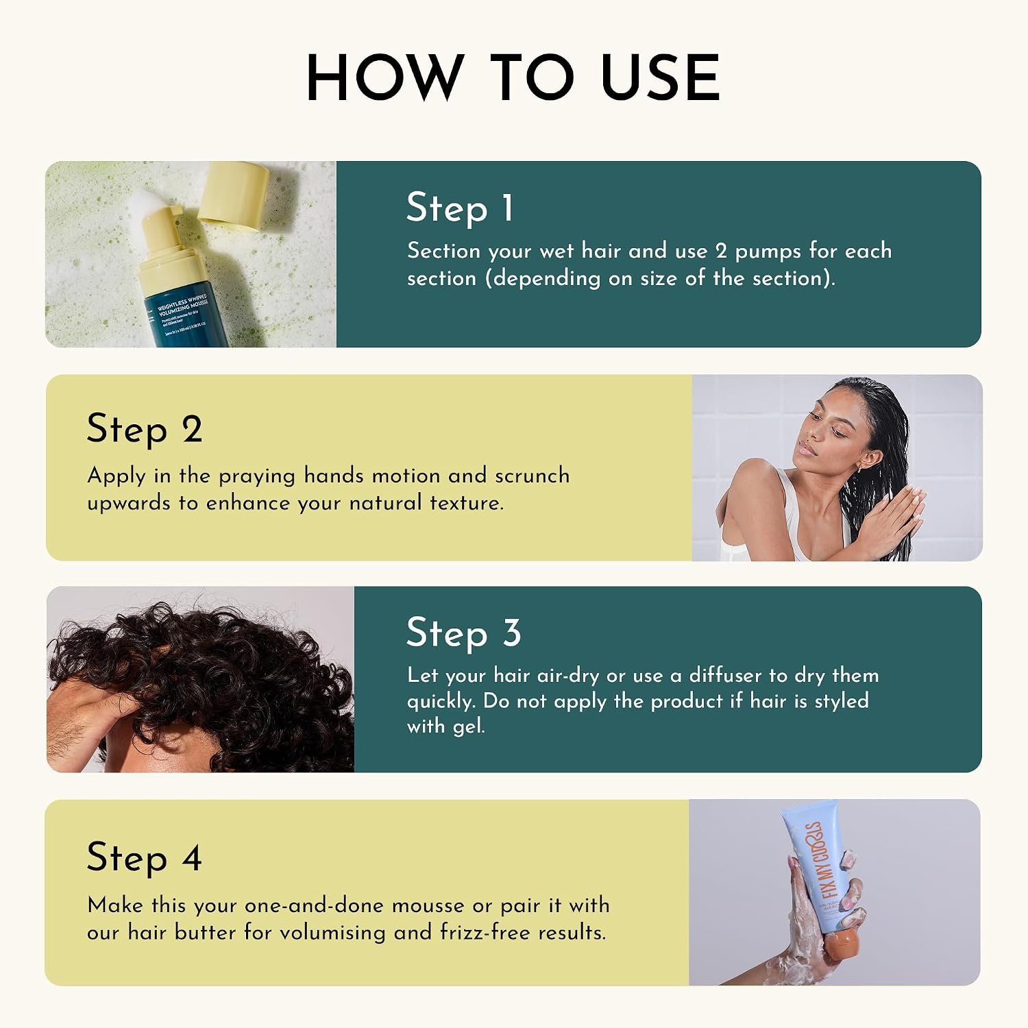 Fix My Curls Weightless Whip Volumizing Mousse | Enriched with Rice Protein for Hair Growth, & Apple Cider Vinegar | For Wavy, Curly, Frizzy Hair | Curl Enhancing | 100ml thumbnail