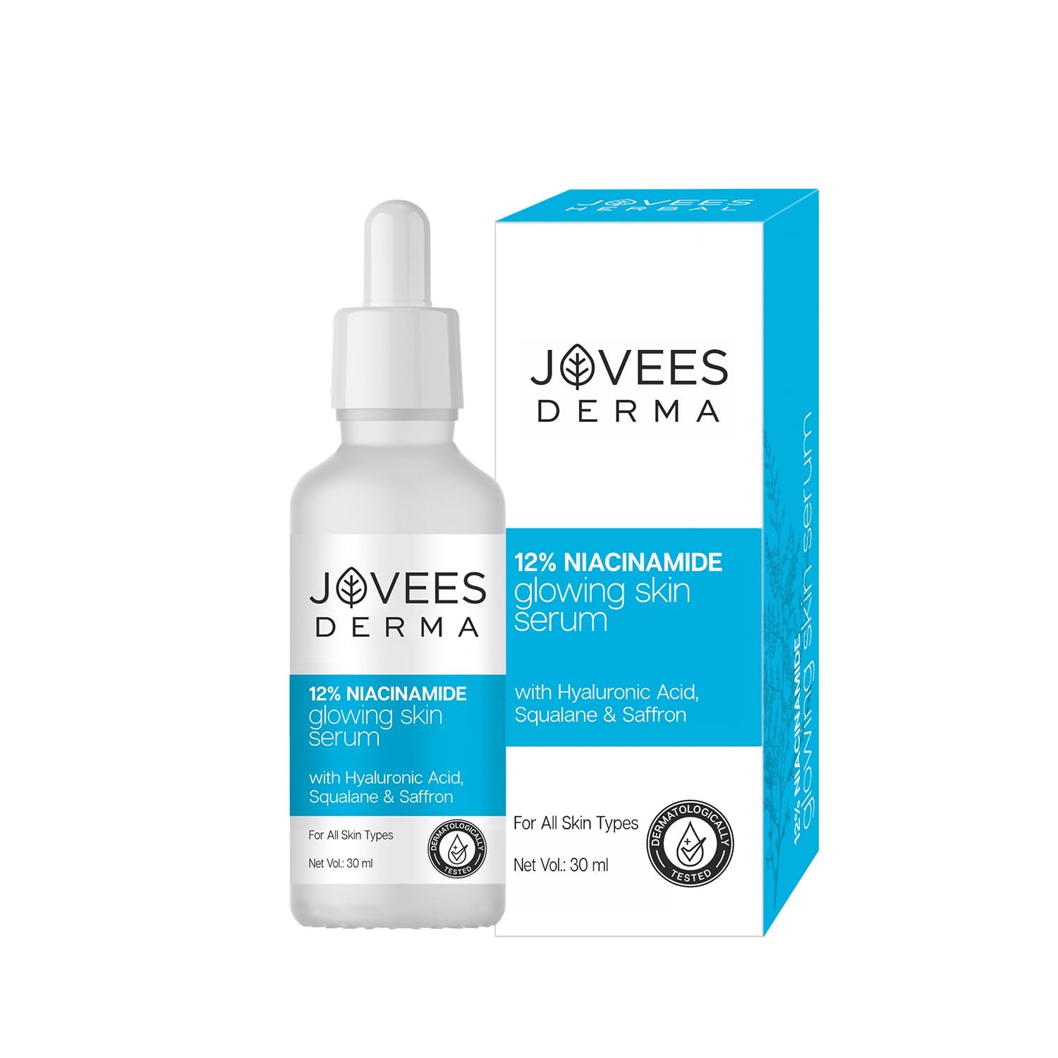 Jovees Herbal 12% Niacinamide Glowing Skin Serum With Hyaluronic Acid, Squalane & Saffron| Reduces Dullness, Hydrates & Repairs Skin| For Day and Night Use| For All Skin Type 30 ml