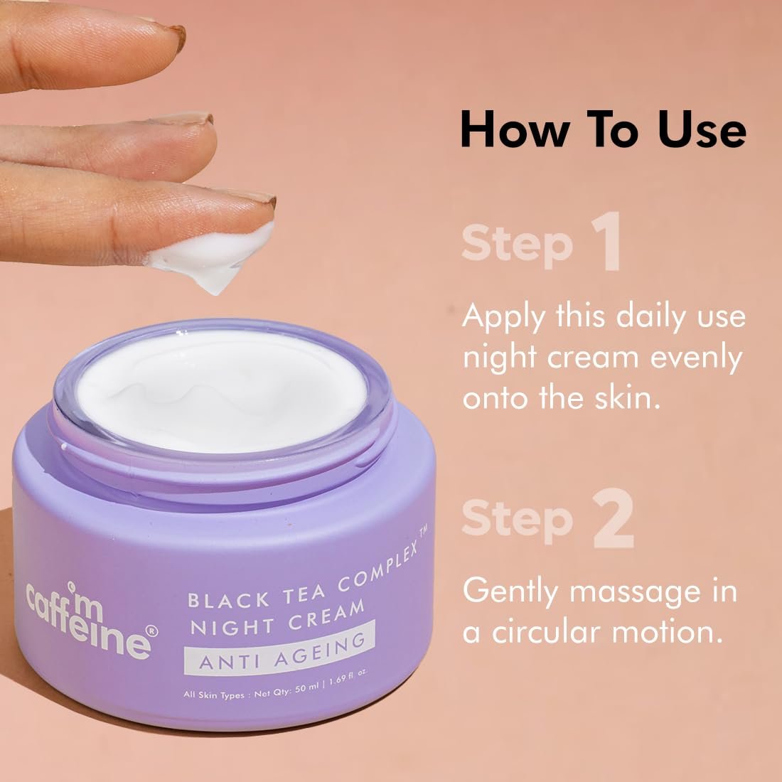 mCaffeine Anti Ageing Night Cream with Black Tea Complex™ for Fine Lines & Wrinkles |  Vegan Collagen Peptide infused Night Cream for Women & Men -50ml thumbnail