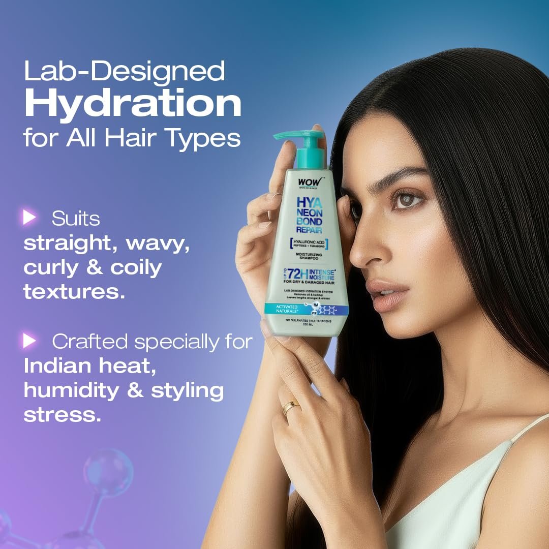 WOW Skin Science HyaNeon Bond Repair Hyaluronic Shampoo for Dry & Damaged Hair | Moisturizing, Sulphate-Free Formula + Peptides & TeraBond™ Technology 250ml thumbnail