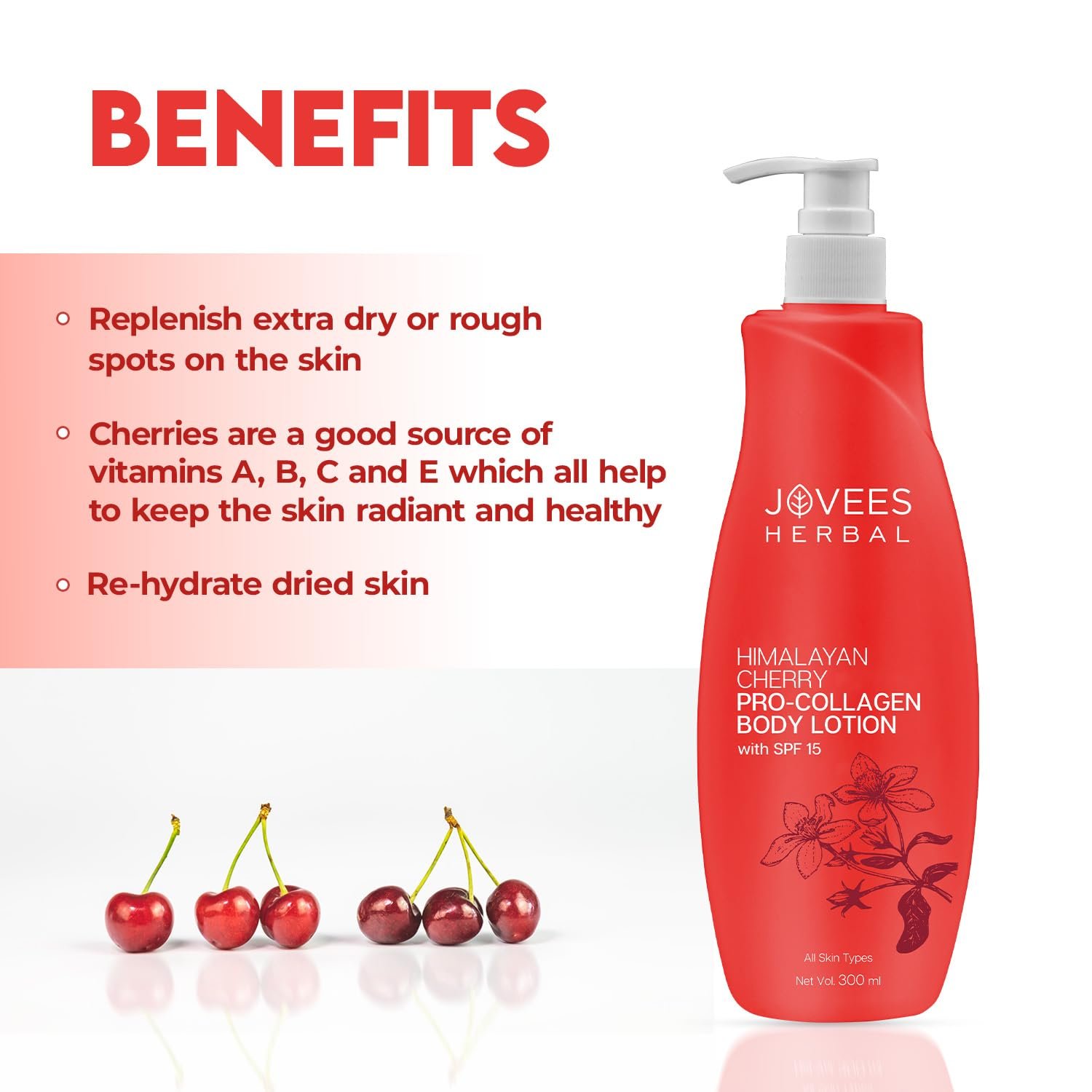 Jovees Herbal Himalayan Cherry Body Lotion For Smooth and Healthy Looking Skin | 72hr Deep Nourish Moisturizer for Women & Men 300ml thumbnail