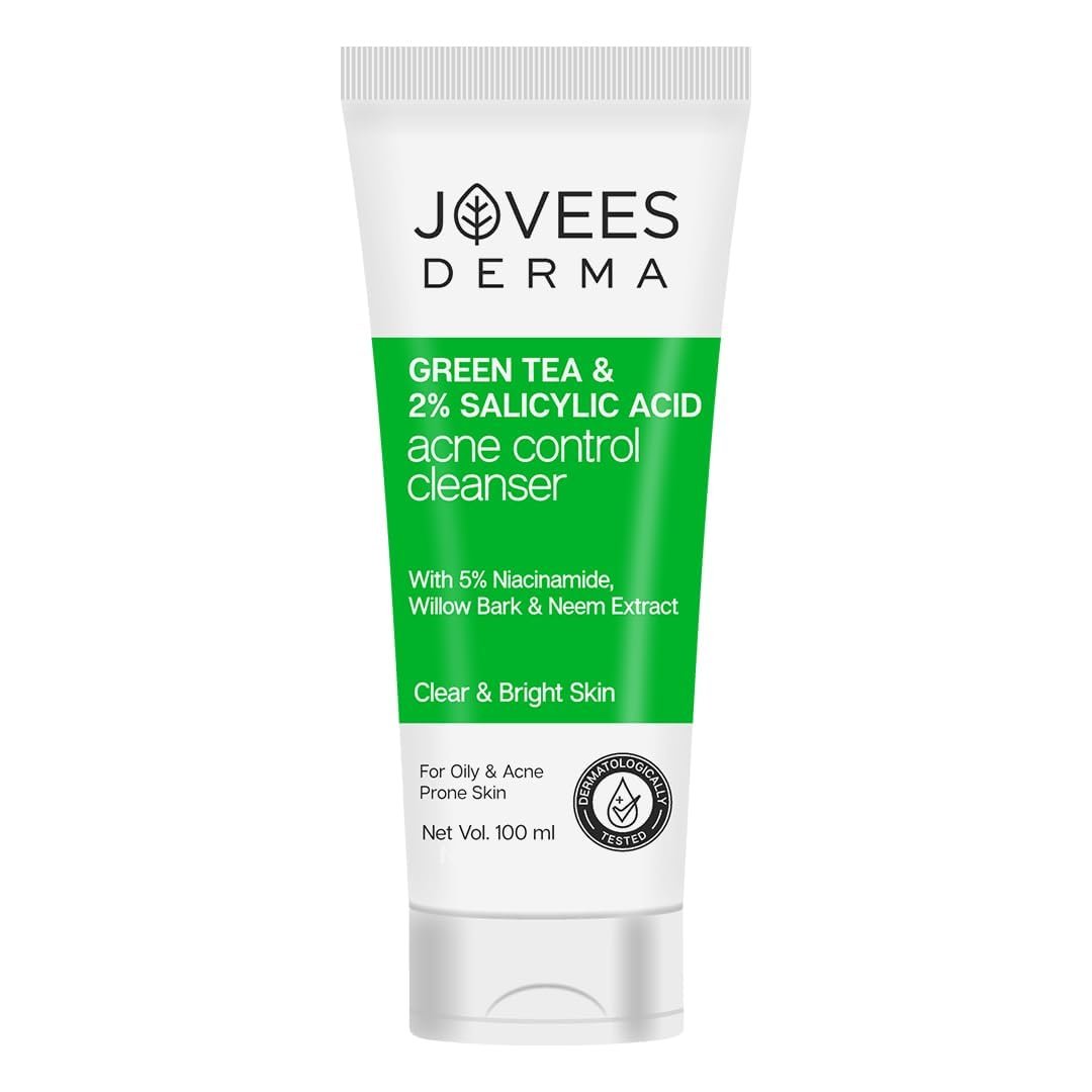 Jovees Herbal Derma Green Tea Pore Cleansing Face Wash For Acne Prone Skin, Salicylic Acid With Green Tea, Fight Pimples & Control Excess Oil, Gentle & Non-Drying Formula 100ml