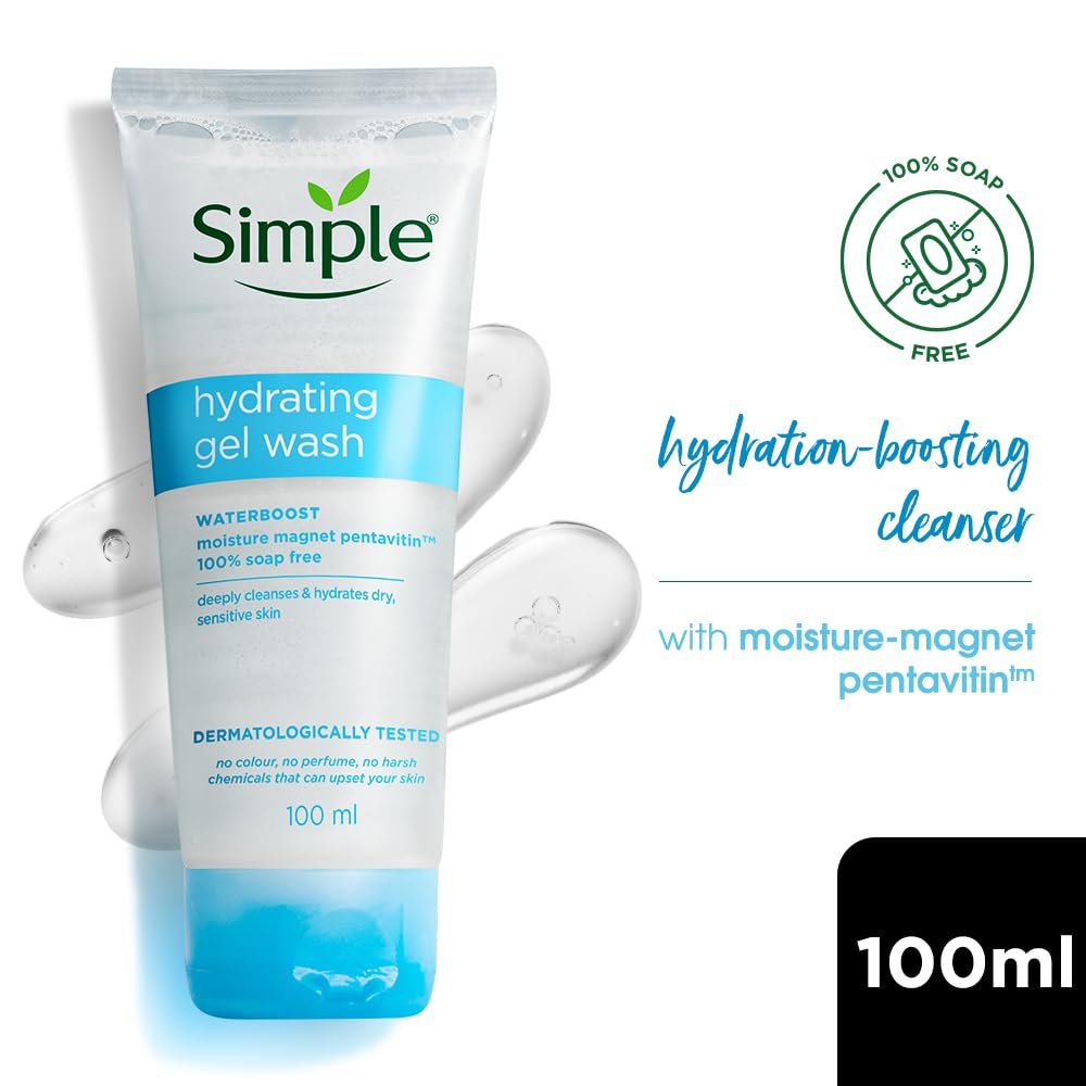 Simple Hydrating Gel Wash| 100% Soap Free | Gentle Hydrating Facewash with Pentavitin & Panthenol | Cleanser for Dry Sensitive Skin, 100 ml thumbnail