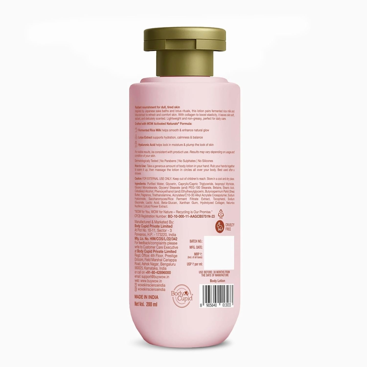 WOW Skin Science Fermented Rice Milk Brightening Body Lotion for Dull and Dehydrated Skin | 6% Brightening and Hydration Actives | Lotus Extract, Hyaluronic Acid, Shea Butter, Collagen 275ml thumbnail