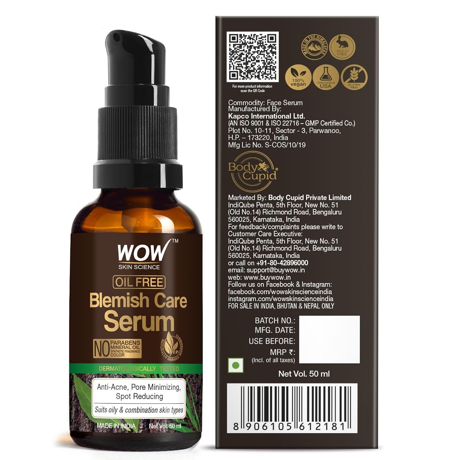 WOW Skin Science Blemish Care Serum - OIL FREE - Anti Acne, Spot Reducing - No Parabens, Silicones, Synthetic Fragrance & Color - 50ml thumbnail