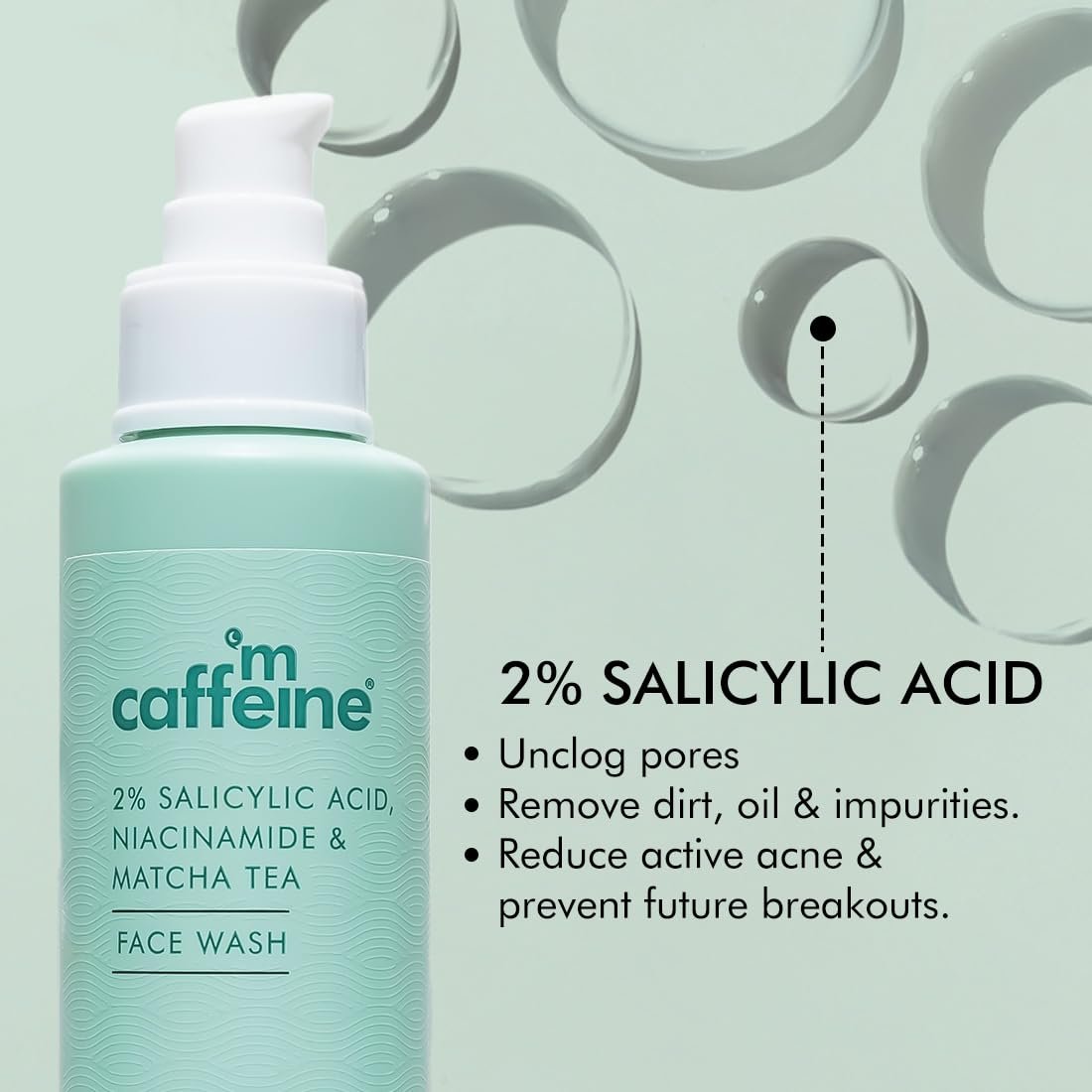 mcaffeine 2% Salicylic Acid Niacinamide & Matcha Tea Face Wash|Anti Acne Cleanser For Pimples|Suitable For Acne Prone & Oily Skin|Fights 99% Bacteria| Face Wash For Women And Men-100 Ml thumbnail