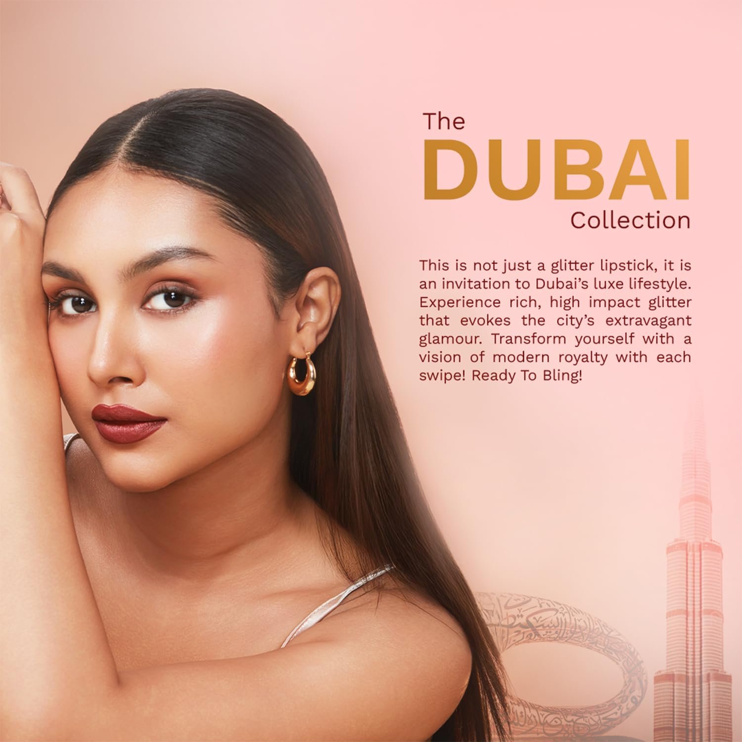 Pilgrim Glitter Lipstick For Women 4.2gm | Dubai Luxe Lifestyle - The Khalifa Shade | Lipstick Infused with Vitamin E & Olive Oil | Glitter Formula With Matte Finish | Non Drying thumbnail