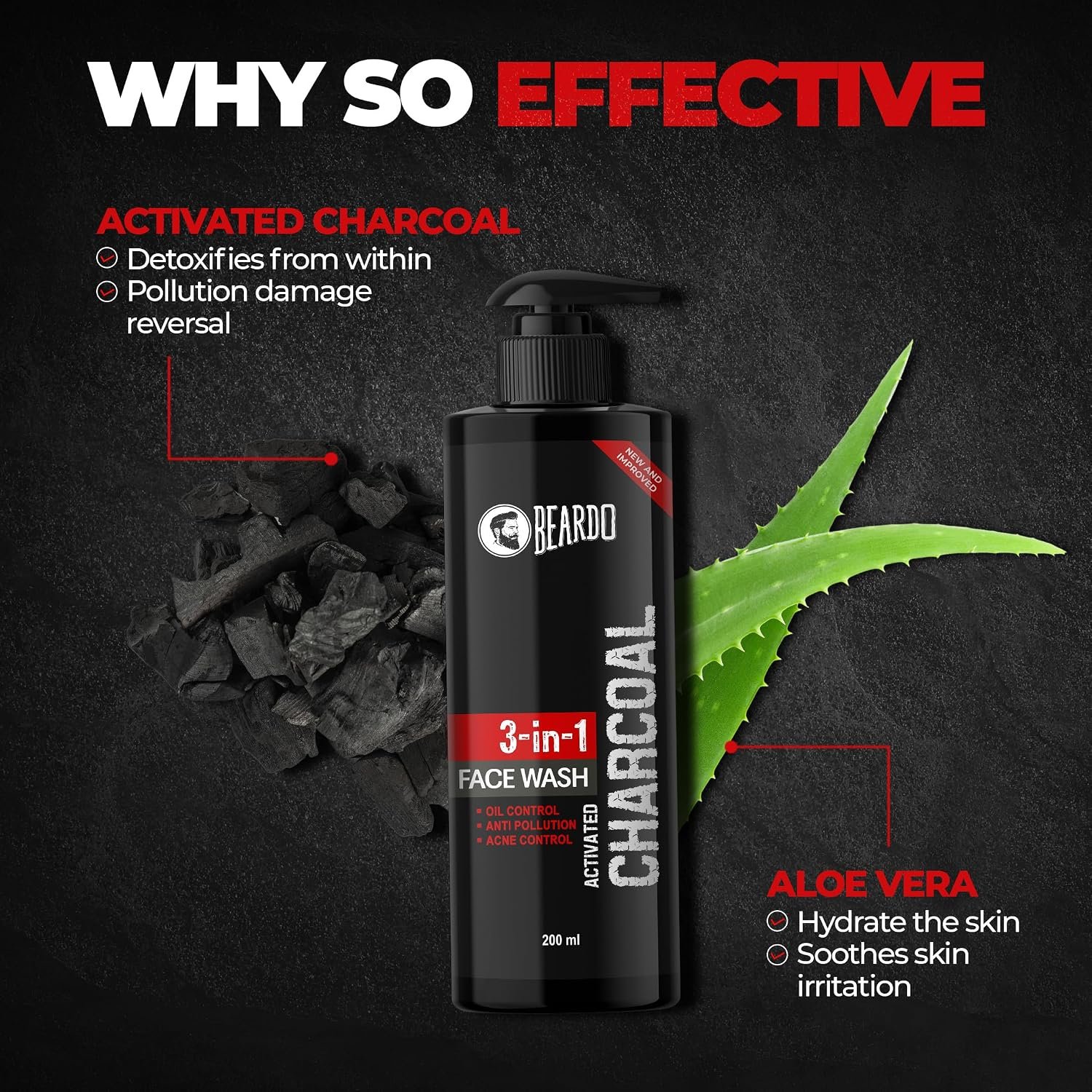 Beardo 3-in-1 Activated Charcoal Face Wash| Deep Cleanse, Exfoliate & Detoxify | Oil Control Face wash for men 200ml thumbnail