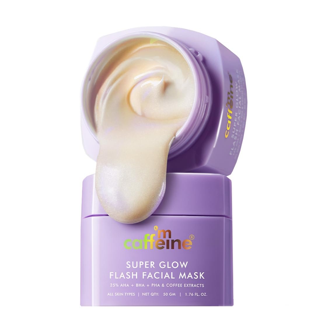 mCaffeine Super Glow Flash Facial 25% AHA+BHA+PHA Face Mask | 5 Mins Glow Face Pack | Instant Brightening & Hydrate Winter Skin | Unclogs Pores, Removes Blackhead & Dead Skin | 50gm thumbnail