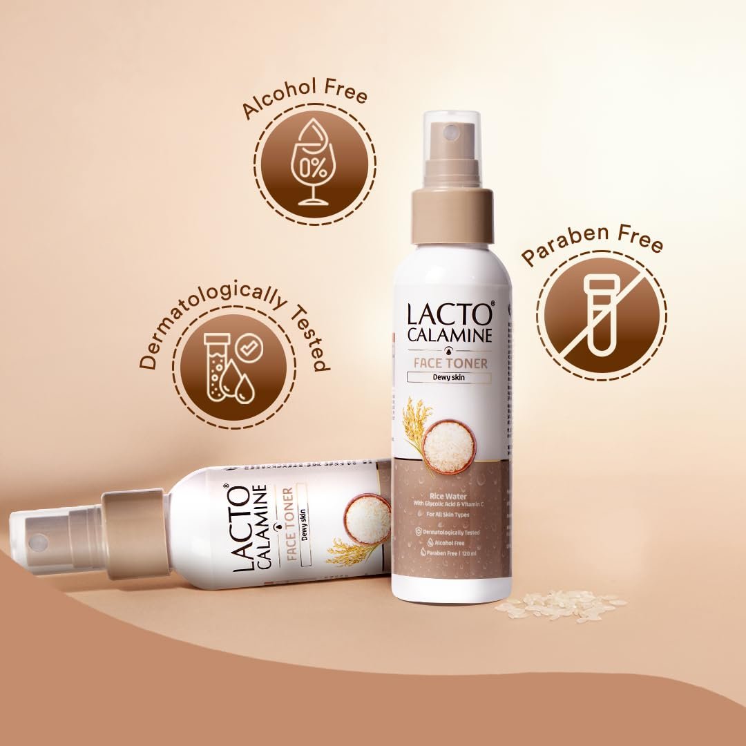 Lacto Calamine Rice Toner | 120ml | Rice Water Toner Korean Skincare for Glass Skin with Vitamin C, Glycolic Acid, Niacinamide | Face Toner for All Skin Types | thumbnail