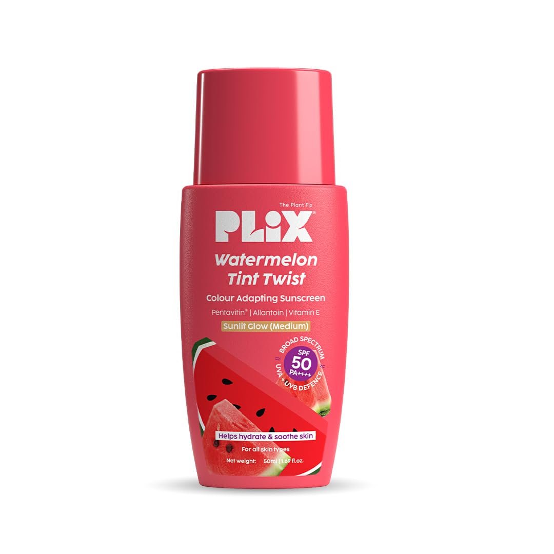 PLIX - THE PLANT FIX Watermelon Tint Twist Color-Adapting Sunscreen | For light coverage & instant glow | SPF 50 PA++++ Medium Sunlit Glow thumbnail