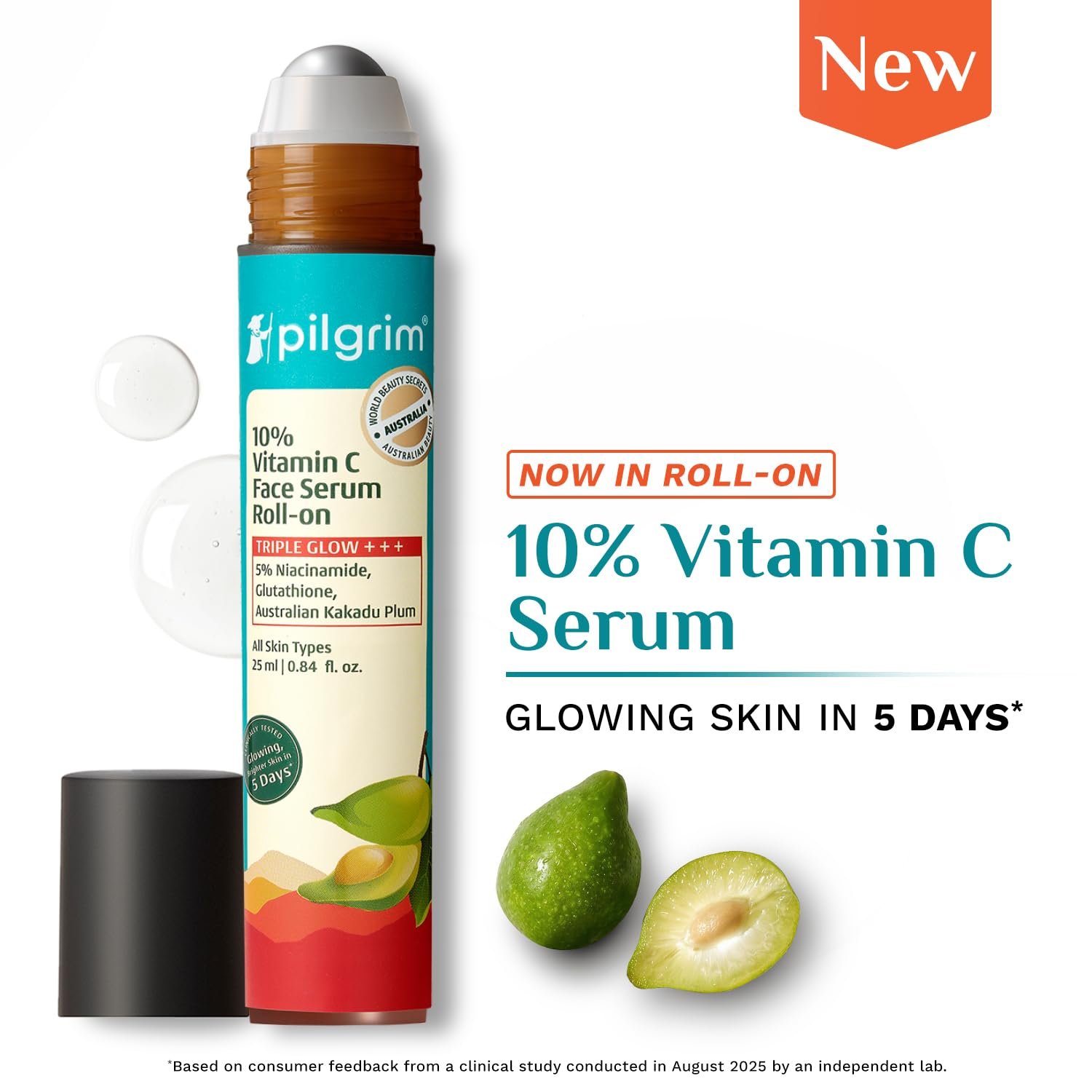 Pilgrim 10% Vitamin C Face Serum Roll On for Bright & Glowing Skin 25 ML 5% Niacinamide & Glutathione, Brightening, Fades Dark Spots & Evens, Dullness, Sensitive Skin Safe, Oil Free, All Ski thumbnail