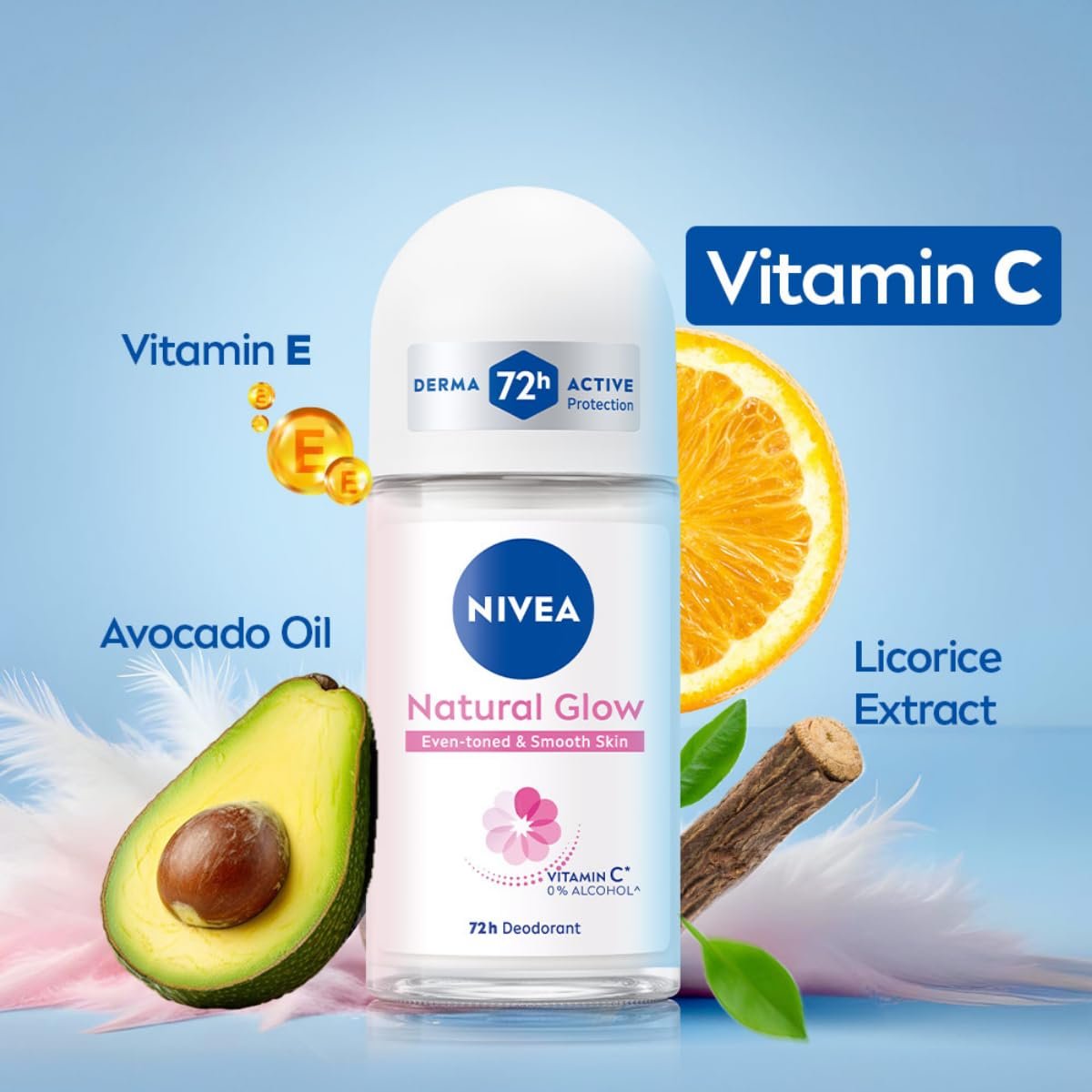 NIVEA Natural Glow Smooth Skin Deodorant Underarm Roll On For Women thumbnail