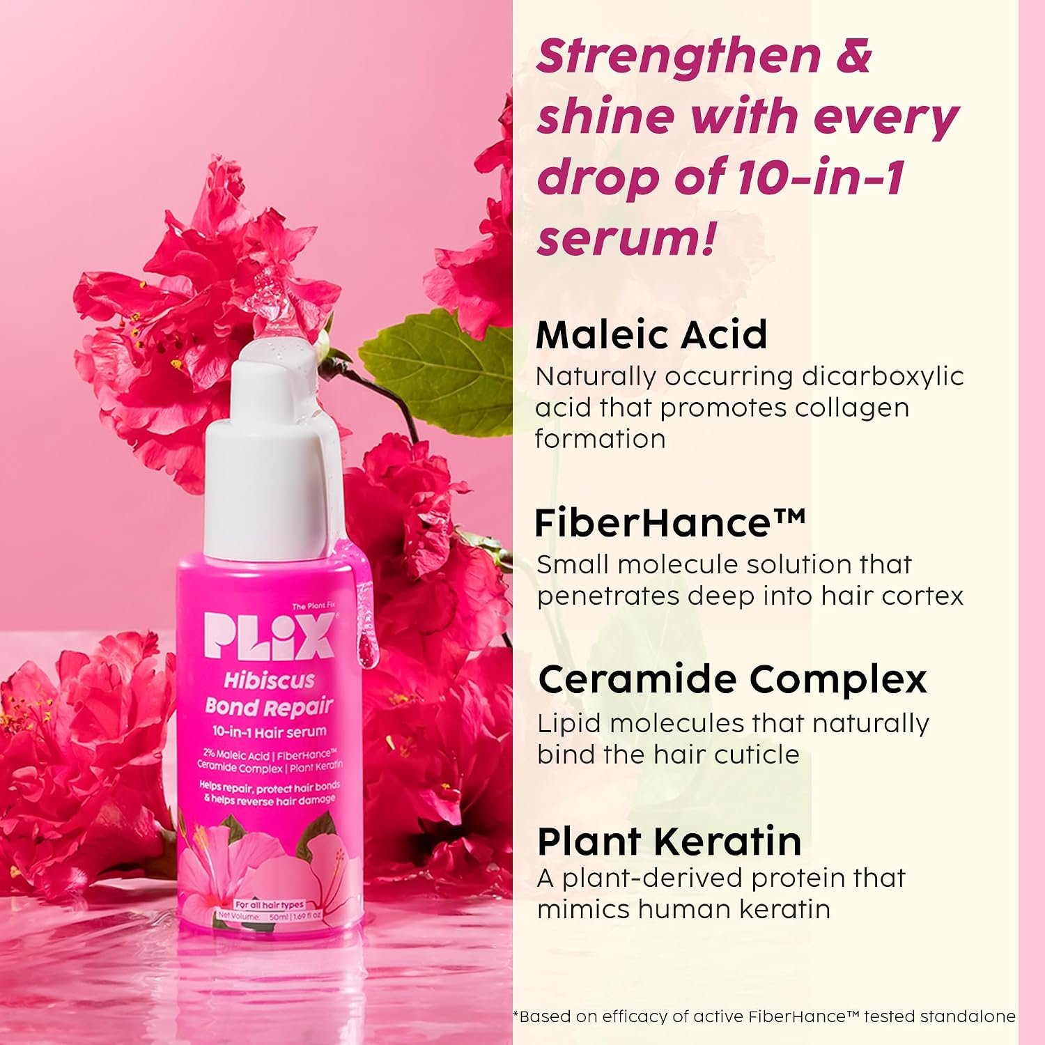 PLIX - THE PLANT FIX Hibiscus Bond Repair 10-in-1 Hair Serum | FiberHance™ | Repairs Damage Hair | Strengthens Keratin Structure | Provides 3X strengthening | 50ml thumbnail