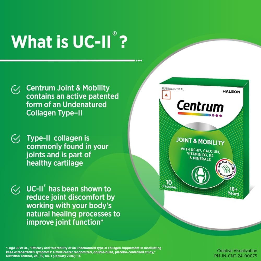 Centrum Joint & Mobility Capsule | Supplement | Undenatured Collagen Type II, Vitamin K2, Calcium for Joint support, Cartilage Support and Better Mobility | Joint Support Capsule - Pack of 1 thumbnail