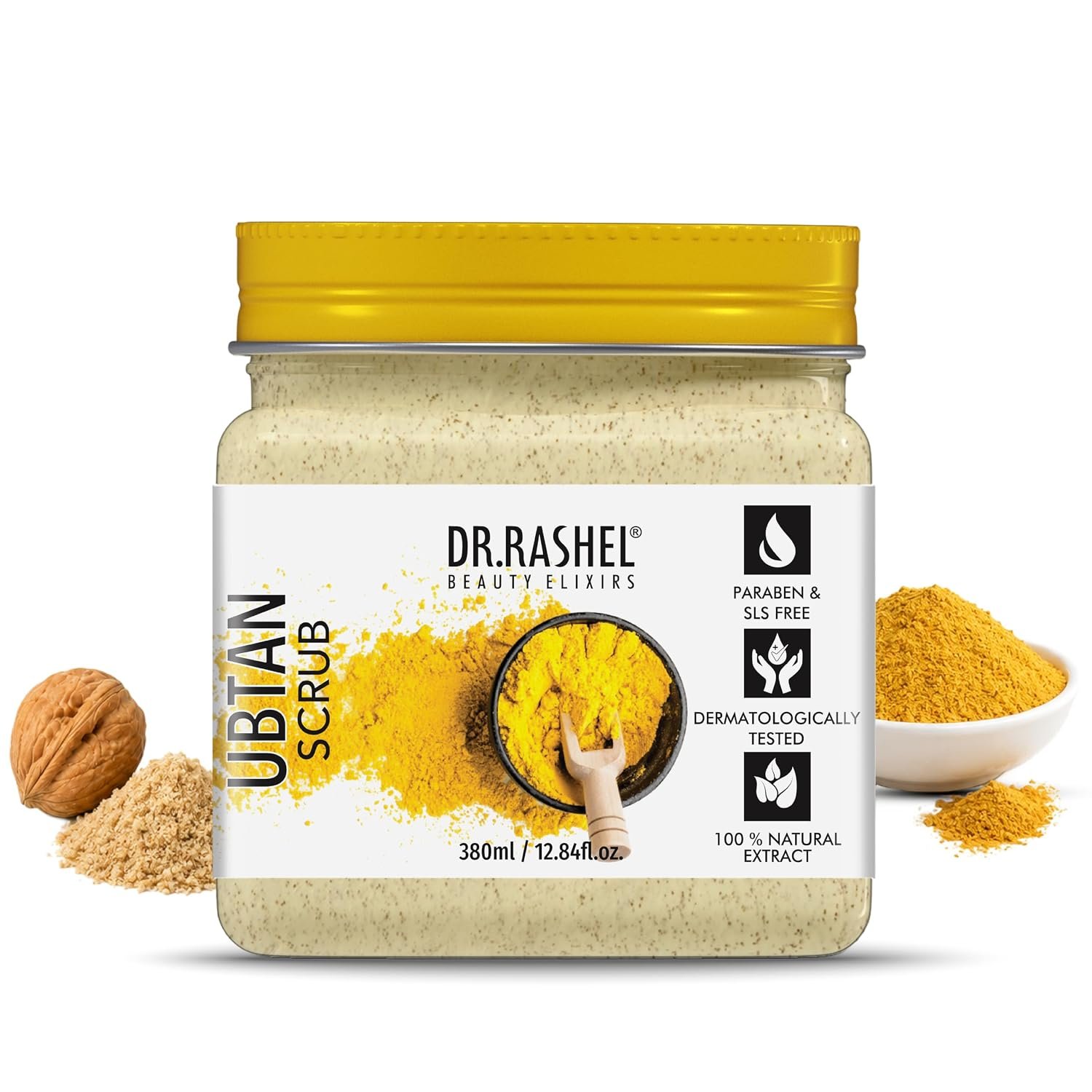 DR.RASHEL Beauty Elixirs Ubtan Scrub For Face & Body With Haldi, Chandan & Kesar Skin Brightening Tan & Dead Skin Removal Deep Exfoliation (380ml) thumbnail