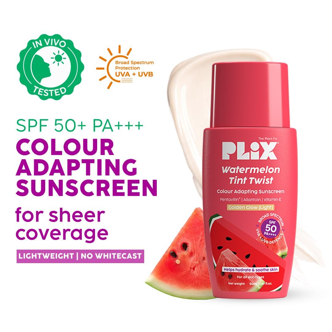 PLIX THE PLANT FIX Watermelon Tint Twist Colour Adapting Sunscreen SPF 50++++ With New Age UV-Filters | In Vivo Tested | Broad Spectrum Protection | Lightweight, Non-sticky | thumbnail