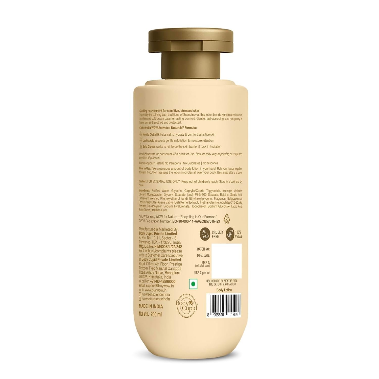WOW Skin Science Vegan Nordic Oat Milk Soothing Body Lotion for Dry & Sensitive Skin | 6% Barrier Repair Actives with Lactic Acid + Beta Glucan + Shea Butter | 200ml thumbnail