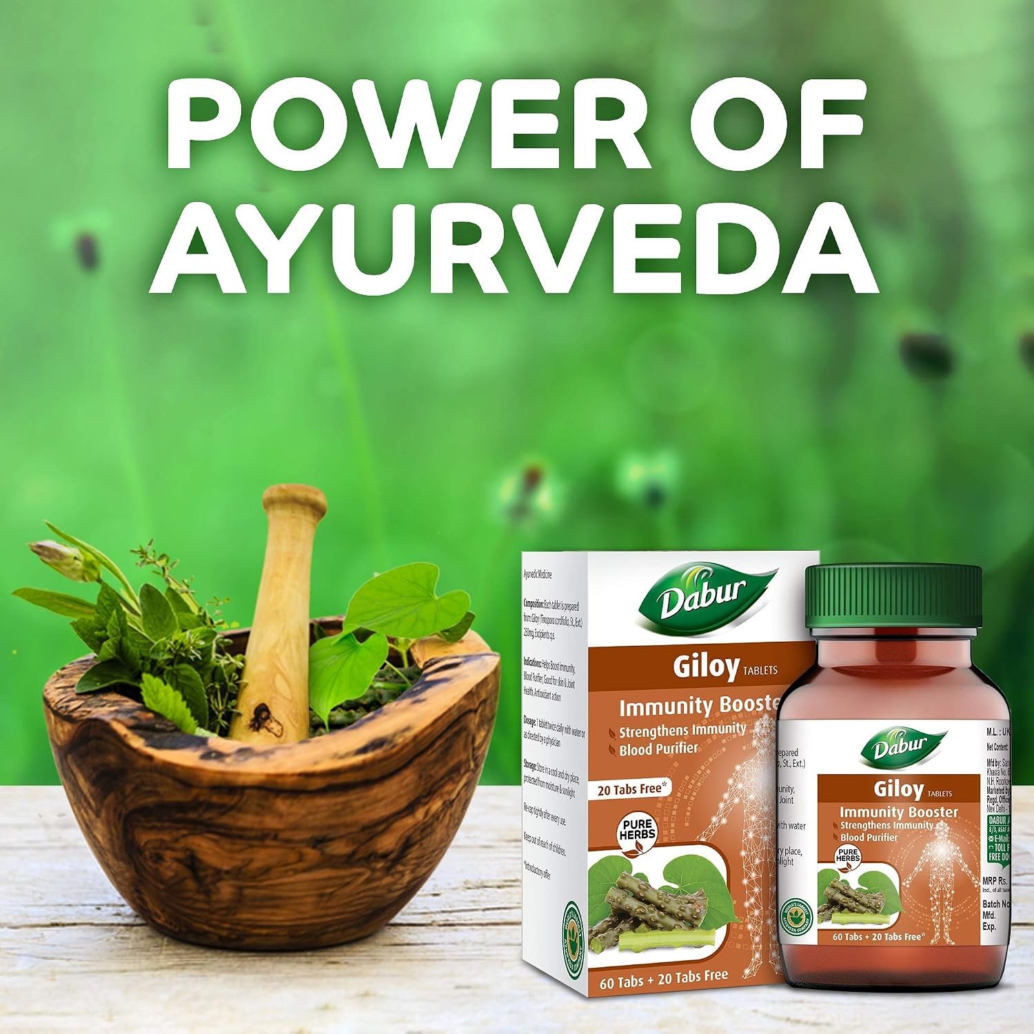 Dabur Giloy Tablets 60 + 20 Free | Ayurvedic Giloy Supplement | Supports Immunity & Overall Wellness | 80 Tablets thumbnail