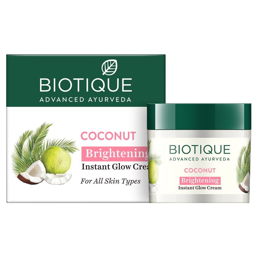 Biotique Coconut Brightening Instant Glow Cream| Lightweight and Non-Greasy | Reduces Dark Spots and Protects Ageing | Nourished and Moisturized Skin |100% Botanical Extracts| All Skin Types