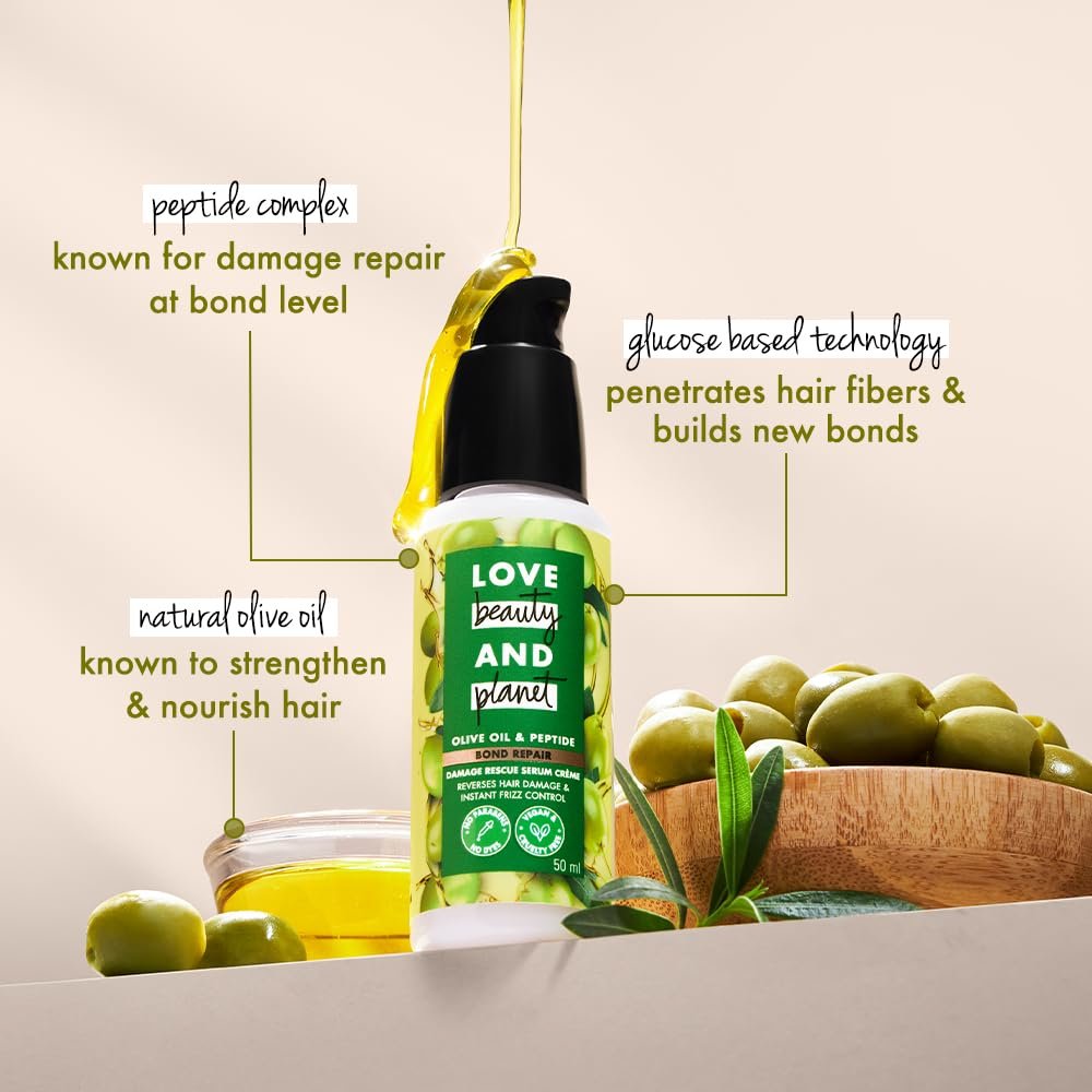 Love Beauty and Planet Olive Oil & Peptide Bond Repair Damage Rescue Serum Crème, 50ml | Reverses Hair & Instant Frizz Control thumbnail