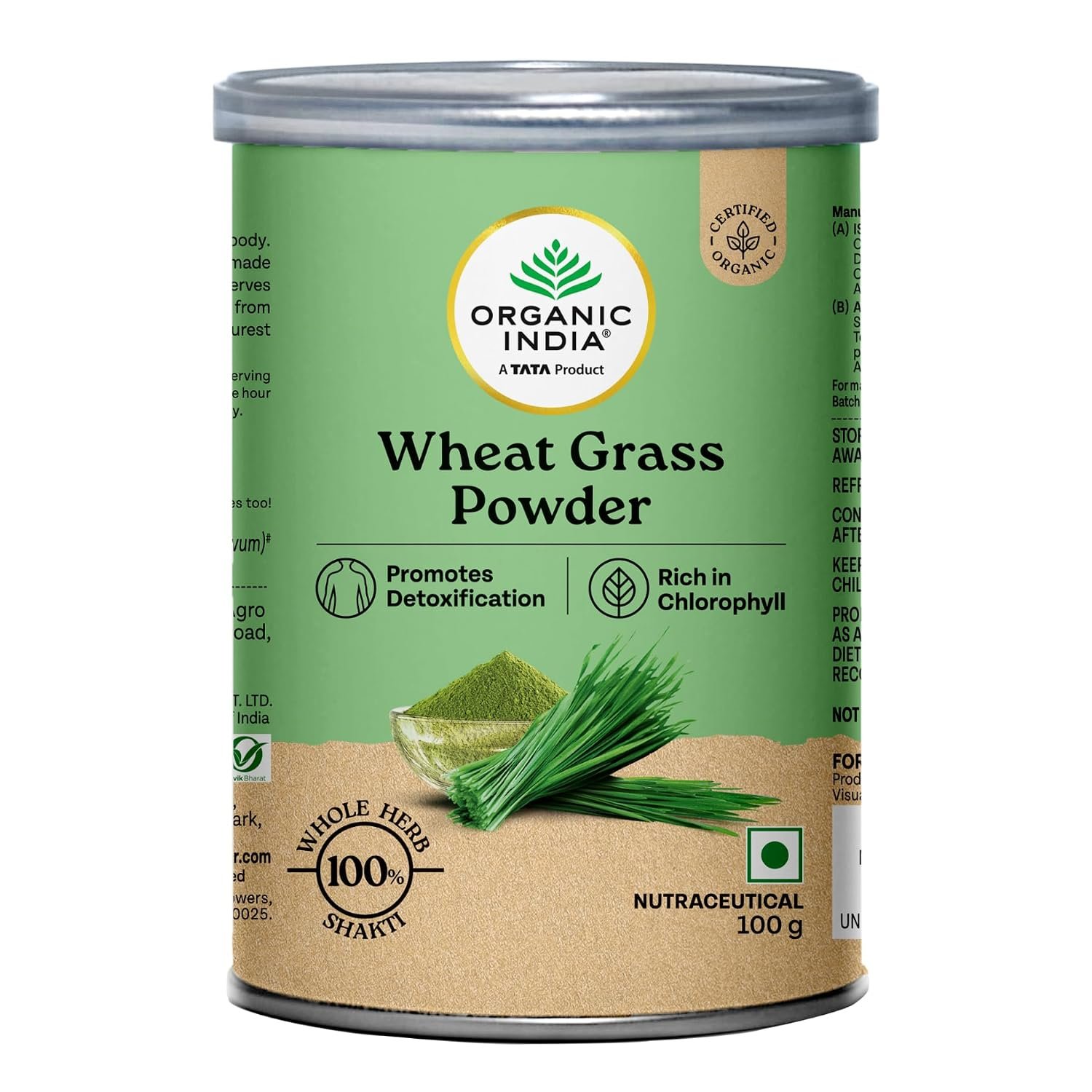 A TATA Product - Organic India Wheat Grass - 100g, Supports Immunity & Boosts Stamina, Rich in Natural Antioxidants, Vitamins & Minerals