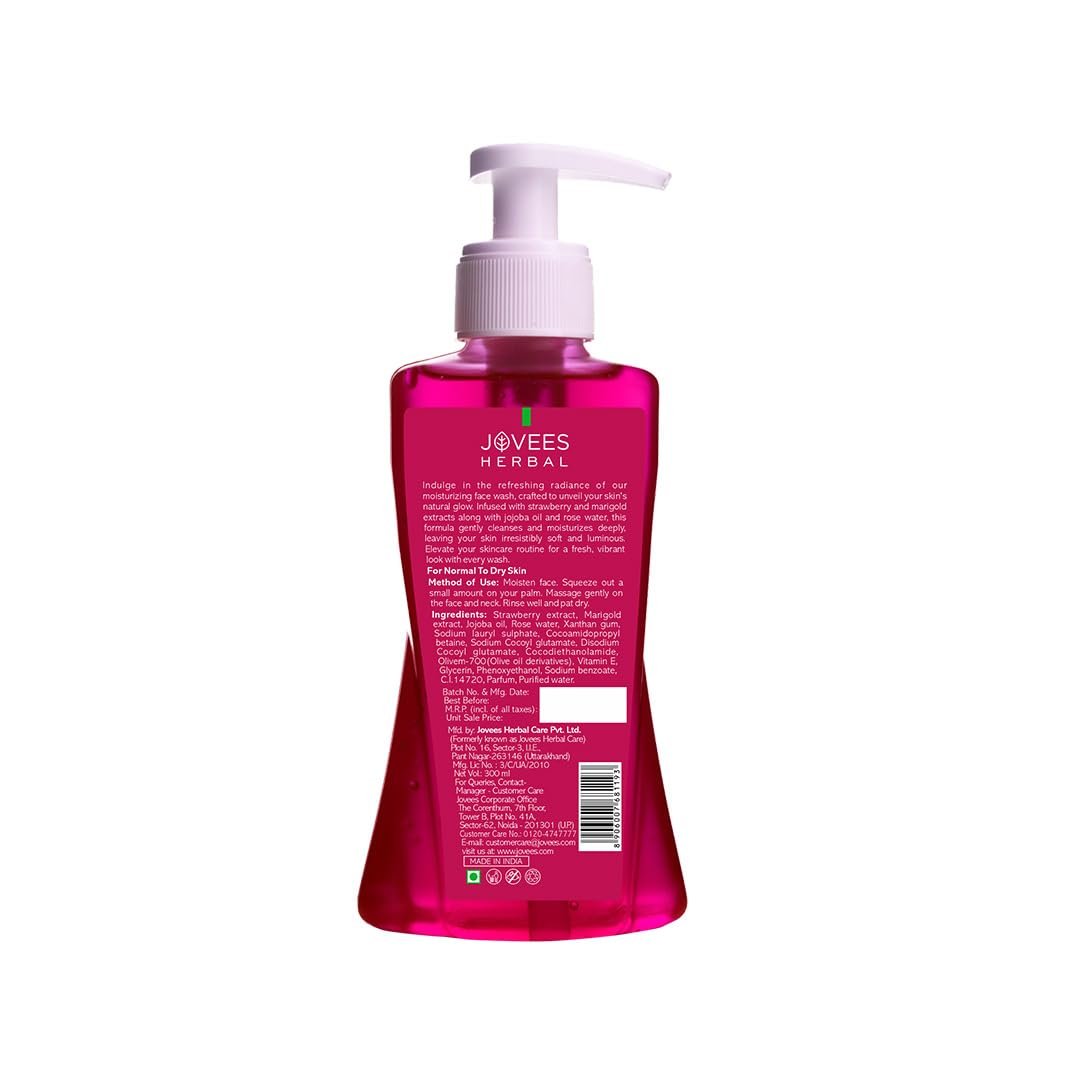 Jovees Herbal Strawberry Face Wash For Hydrating & Glowing Skin with Strawberry Ext. | Gentle Cleanser For Brightens Skin, Removes Pigmentation | For Normal to Dry Skin Types - 300ml thumbnail
