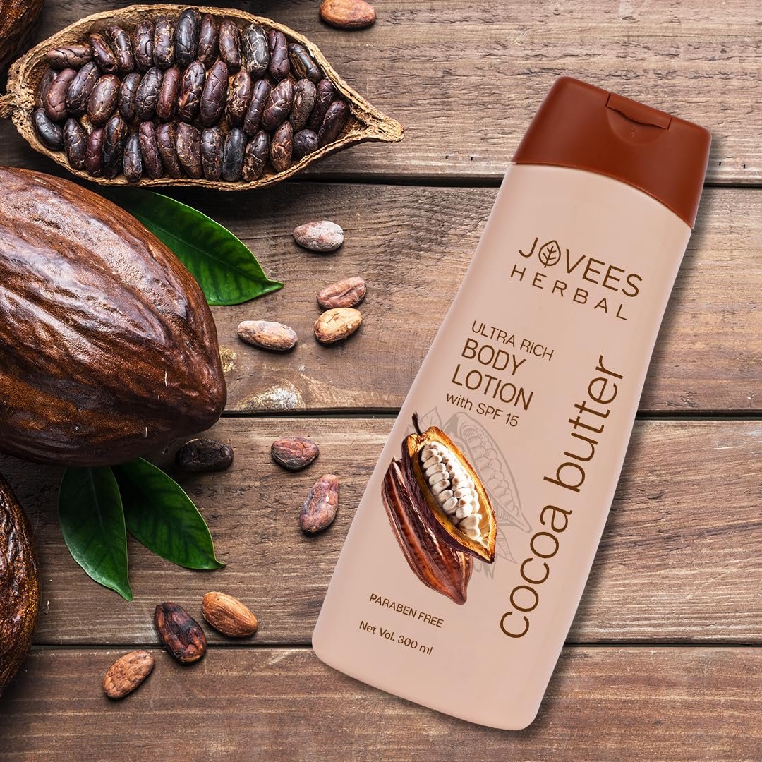 Jovees Herbal Cocoa Butter Body Lotion Provides Deep Moisturisation | Non Sticky Body Moisturizer With Cocia Butter | Winter Body Lotion For Smooth and Healthy Looking Skin | 300ml thumbnail