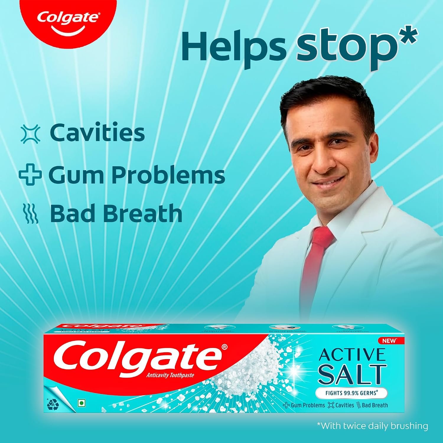 Colgate Active Salt Toothpaste, Germ Fighting Toothpaste for Healthy Gums and Teeth, Tooth Decay Prevention, Gum Protection, Eliminates Bad Breath, Plaque Removal (300g/200g X 1 and 100g X 1 thumbnail