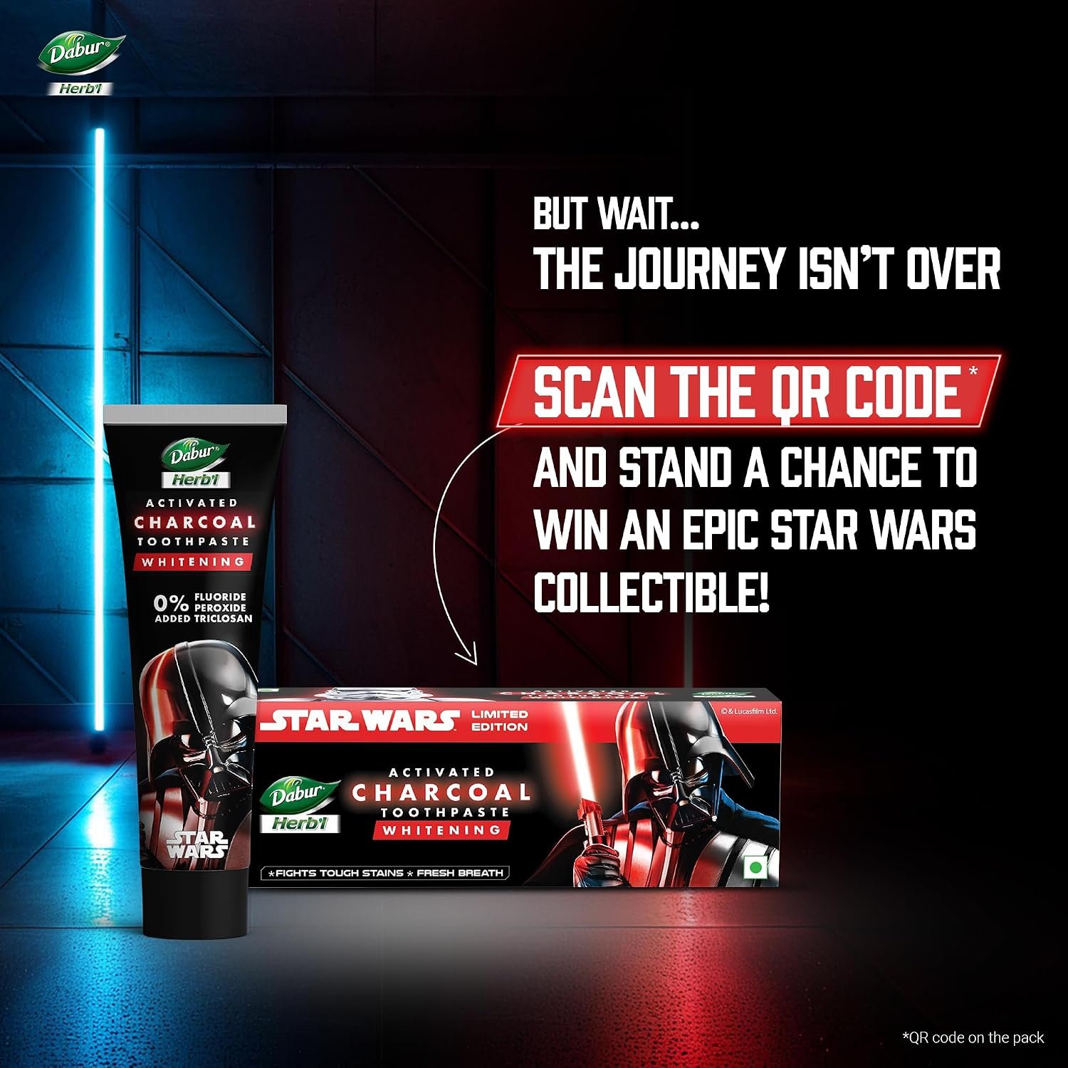 Dabur Herb'l Activated Charcoal & Mint Toothpaste - Star Wars Pack (Black Gel)- 240g (120gx2) Combo Pack | For Whitening | Fluoride Free Toothpaste | Fights Plaque & Extrinsic Stains thumbnail