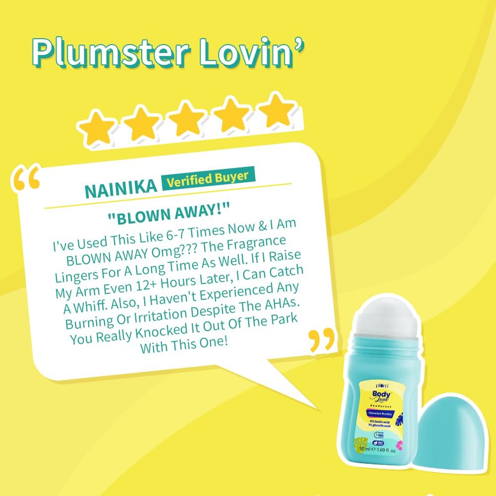 Plum Women's Bodylovin' Hawaiian Rumba Deodorant Roll On |Controls Odor & Fades Underarm Darkness | 48 Hr Freshness | Fresh Beachy Fragrance|Aluminium-Free(50 Ml) thumbnail