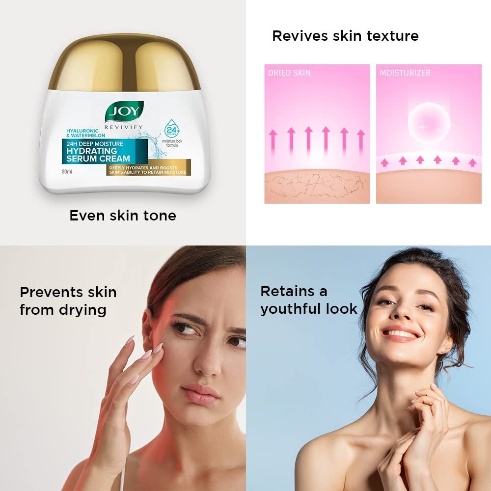 Joy Revivify Hyaluronic & Watermelon 24H Deep Moisture Hydrating Serum Cream | Deep Moisturizing Cream | Silky Smooth Feel | Vitamin A, C, E & B6 | Cocoa Butter – 50 ml thumbnail