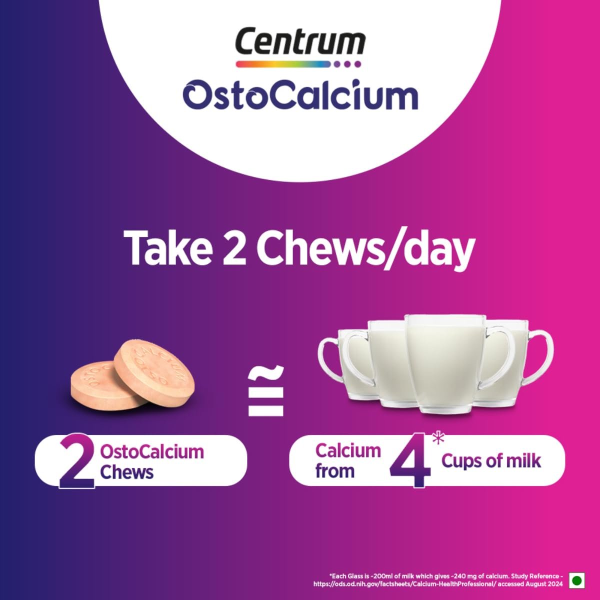 Centrum Ostocalcium Total Chewable Tablets For Women & Men | Vitamin D & Calcium Tablets To Support Strong Bones, Joints & Muscles |30 Tablets thumbnail